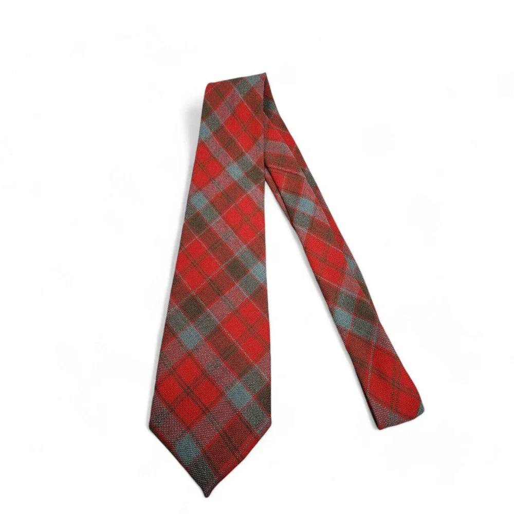 Vintage Made in Scotland Tie 100% New Wool Robertson Plaid Red Green‎ Necktie
